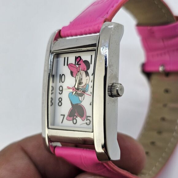 Minnie Mouse Women's Watch 26MM White Dial Pink Leather Band Straps New Battery - Picture 5 of 16